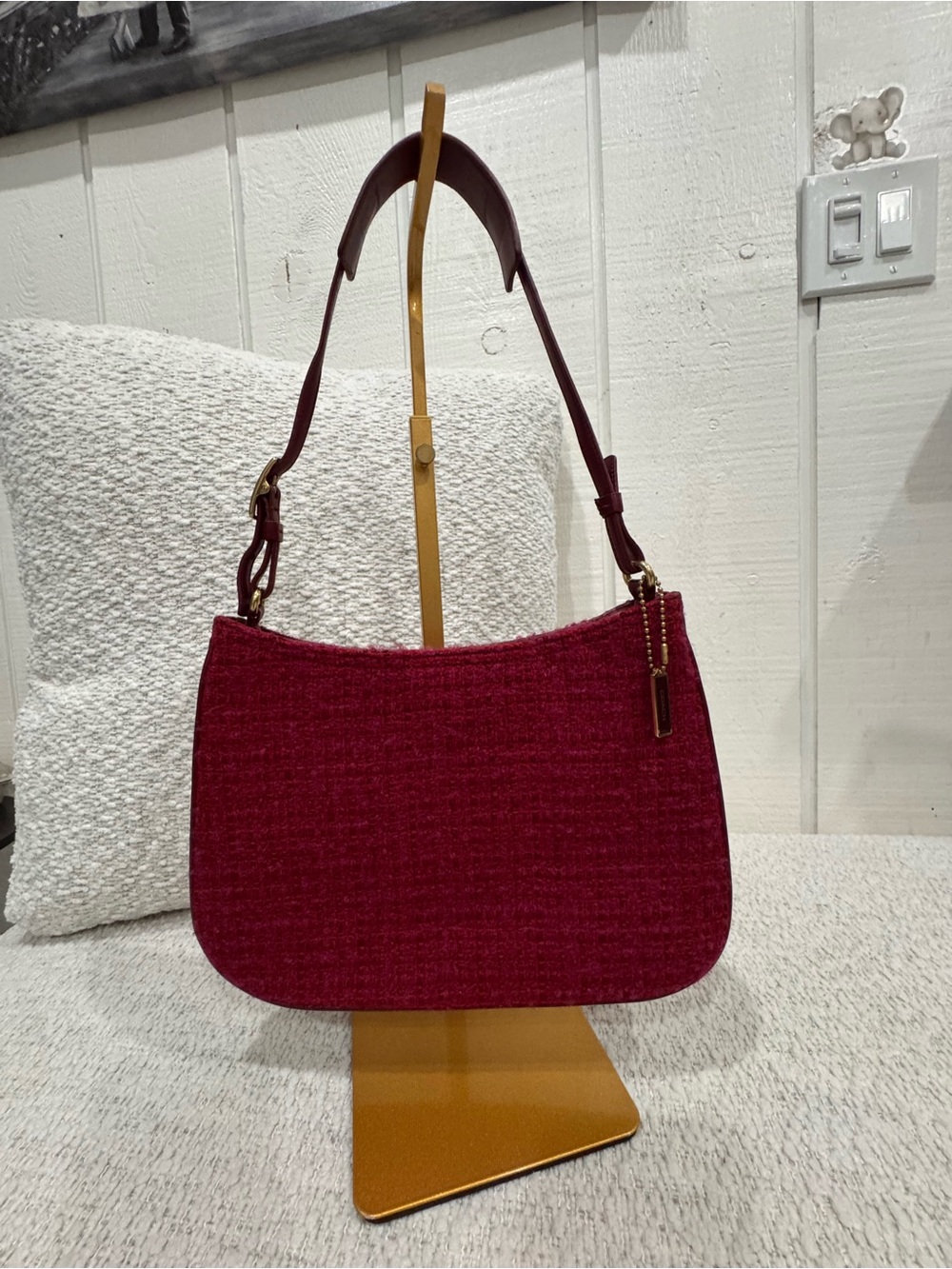 vintage Coach tweed and leather shoulder bag